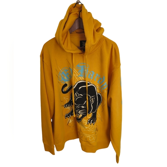 Ed Hardy Other - NWT Ed Hardy Graphic Crouching Panther Long Sleeve Hoodie Marigold Yellow SZ XXL